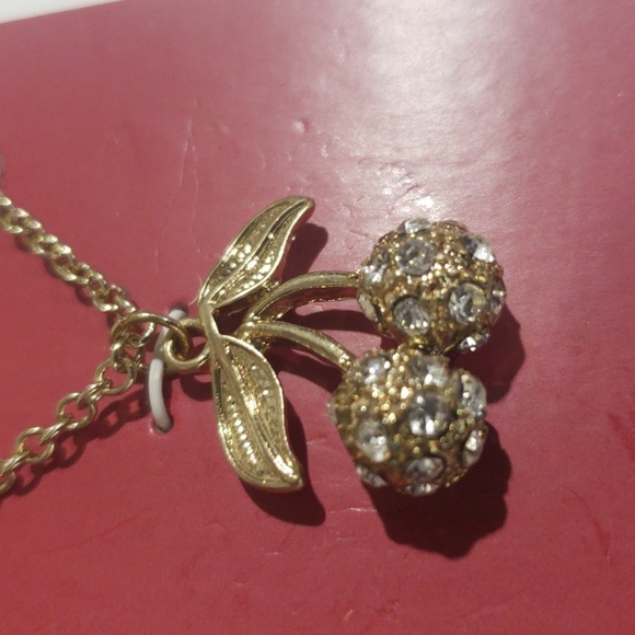 Gold-tone Cherry Pendant Necklace & Crystal Stud Earrings – Women's Jewelry - Picture 5 of 8